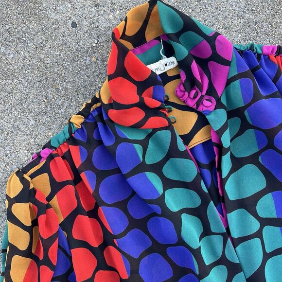 Vintage Geometric Print Semi-Sheer Maximalist Blouse - Picture 2 of 10